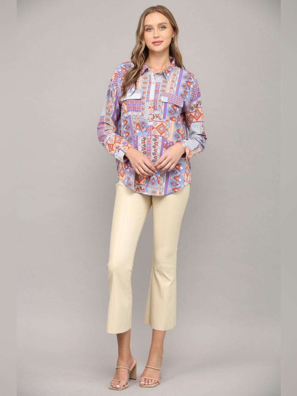 293 • Fate Bohemian Patchwork Print Button-Front Shirt - Picture 5 of 6